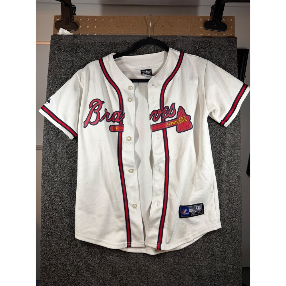 Majestic Baseball Jersey Youth Medium White Atlanta Braves Evan Gattis 24 MLB